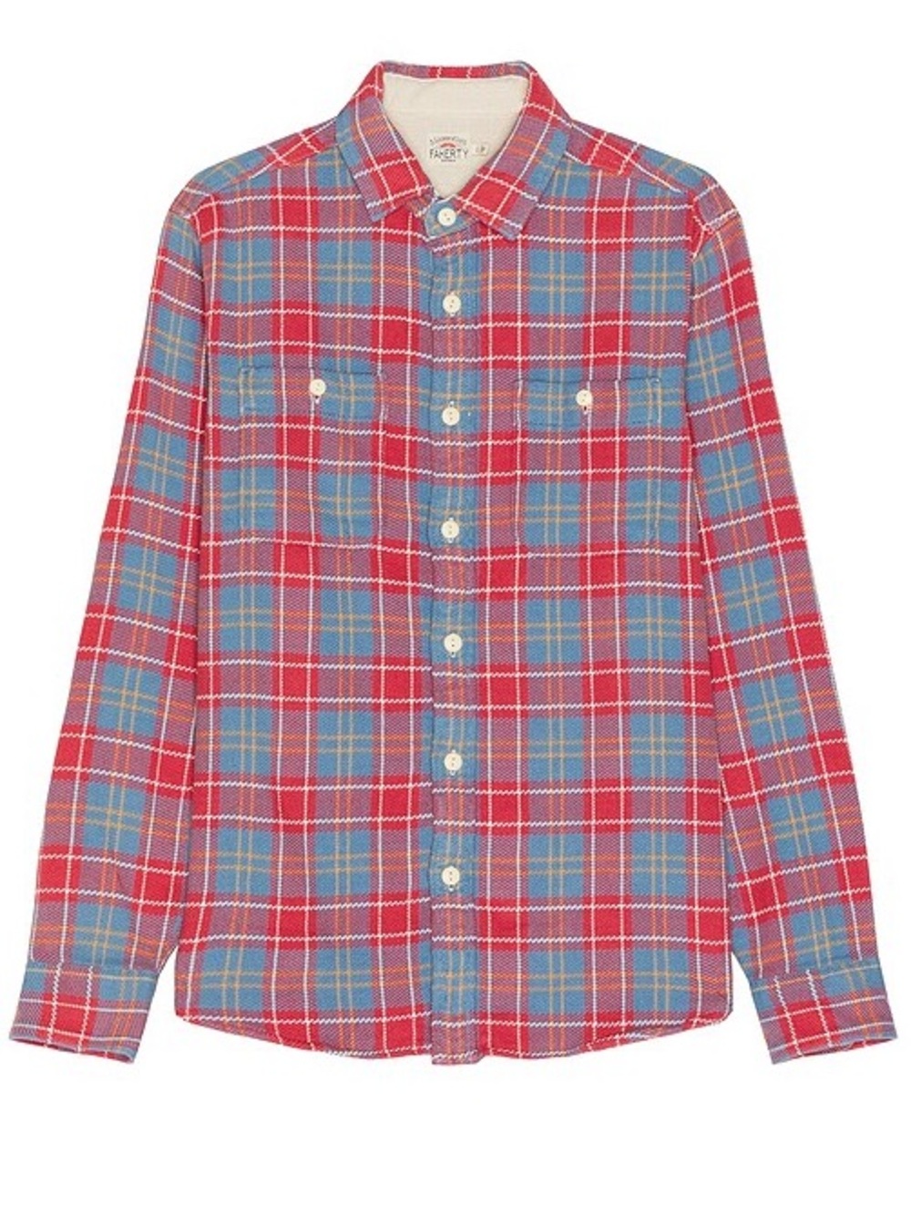 FAHERTY Men's Surf Flannel Shirt Small Brick Red River Plaid Organic Cotton SzS